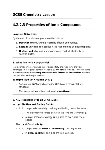 Properties of Ionic Compounds - GCSE Chemistry Lesson