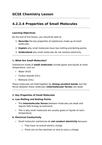 Properties of Small Molecules - GCSE Chemistry Lesson