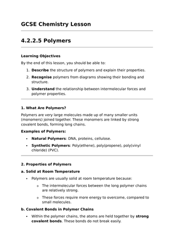 Polymers - GCSE Chemistry Lesson