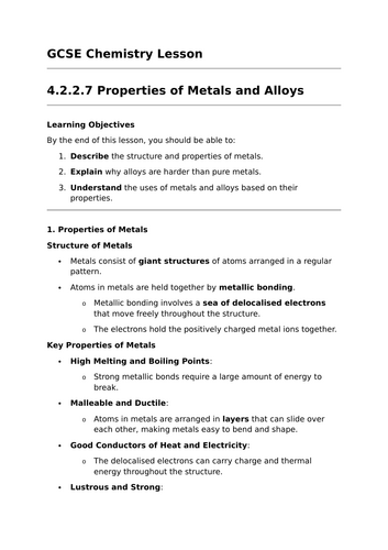 Properties of Metals and Alloys - GCSE Chemistry Lesson