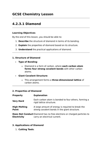 Diamond - GCSE Chemistry Lesson