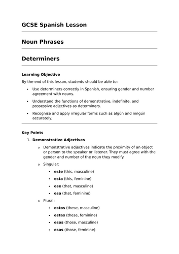 Determiners - GCSE Spanish Grammar Lesson