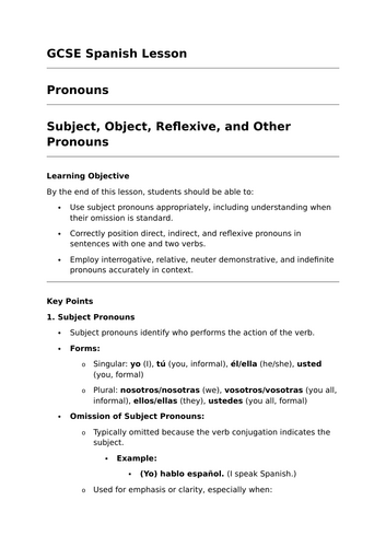 Pronouns - GCSE Spanish Grammar Lesson