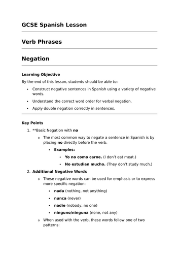 Negation - GCSE Spanish Grammar Lesson