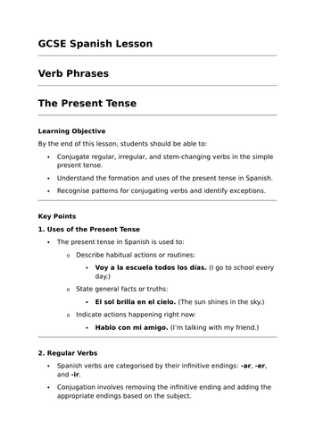 The Present Tense - GCSE Spanish Grammar Lesson