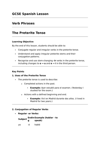 The Preterite Tense - GCSE Spanish Grammar Lesson