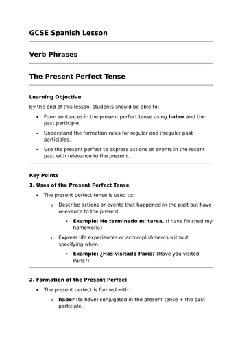 The Present Perfect Tense - GCSE Spanish Grammar Lesson