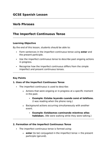 The Imperfect Continuous Tense - GCSE Spanish Grammar Lesson