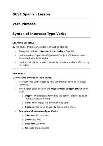 Interesar-Type Verbs - GCSE Spanish Grammar Lesson