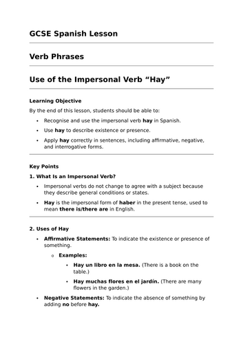 Use of 'Hay' - GCSE Spanish Grammar Lesson