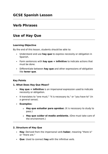 Use of 'Hay Que' - GCSE Spanish Grammar Lesson