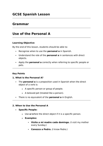 Use of the Personal A - GCSE Spanish Grammar Lesson