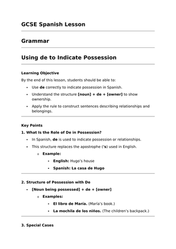 Using 'De' to Indicate Possession - GCSE Spanish Grammar Lesson