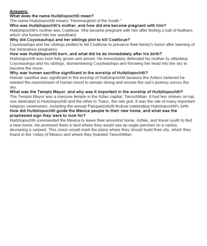 Aztec Mythology Worksheet Packet (21 Assignments) | Teaching Resources