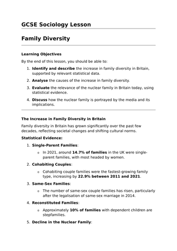 Family Diversity - GCSE Sociology Lesson