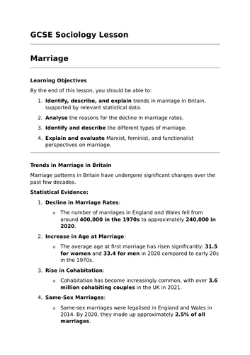 Marriage - GCSE Sociology Lesson