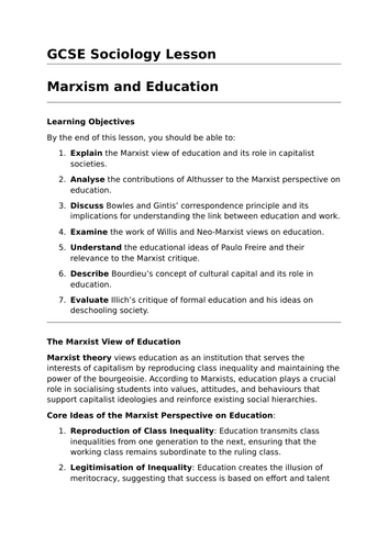 Marxism and Education - GCSE Sociology Lesson