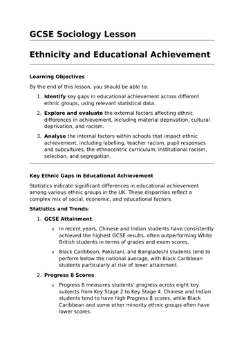 Ethnicity and Educational Achievement - GCSE Sociology Lesson