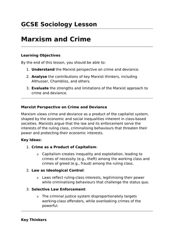 Marxism and Crime - GCSE Sociology Lesson