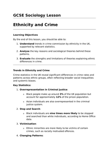 Ethnicity and Crime - GCSE Sociology Lesson