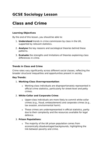 Social Class and Crime - GCSE Sociology Lesson