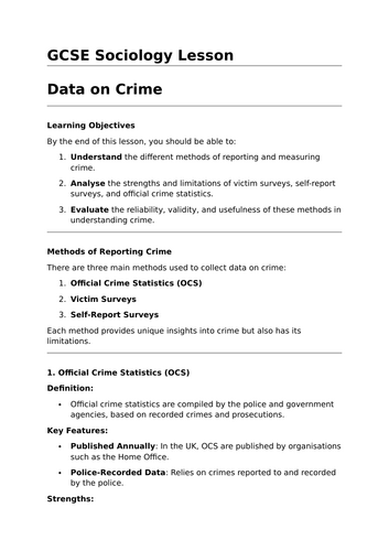 Data on Crime - GCSE Sociology Lesson