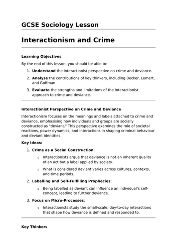 Interactionism and Crime - GCSE Sociology Lesson