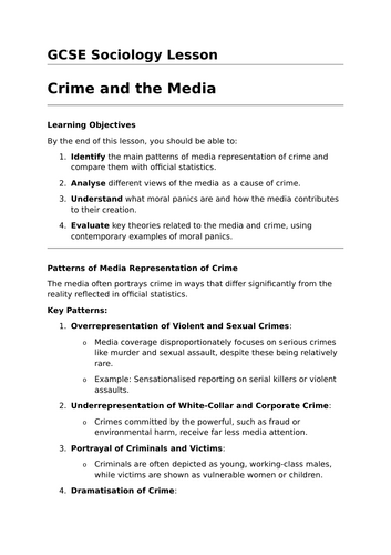 The Media and Crime - GCSE Sociology Lesson