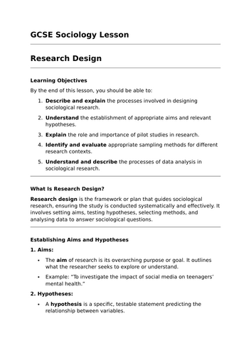 Research Design - GCSE Sociology Lesson