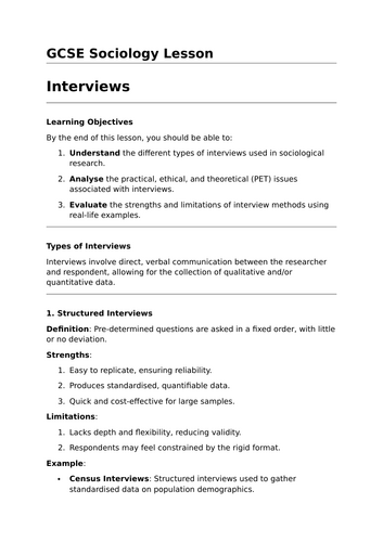 Interviews - GCSE Sociology Lesson