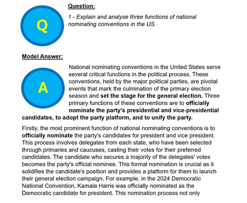 AQA A Level Politics Model Answers - Paper 2 - Short Questions, 2023 ...