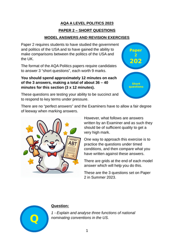 AQA A Level Politics Model Answers - Paper 2 - Short Questions, 2023 ...