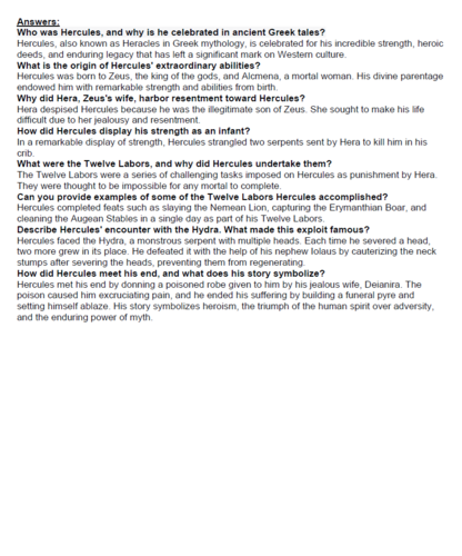 Trials of Hercules Worksheet Packet (14 assignments ) | Teaching Resources