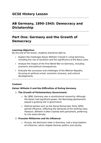 Germany and the Growth of Democracy (Germany, 1890–1945) - GCSE History Lesson