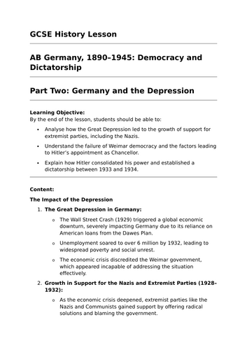 Germany and the Depression (Germany, 1890–1945) - GCSE History Lesson