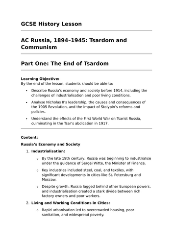 The End of Tsardom (Russia, 1894–1945) - GCSE History Lesson