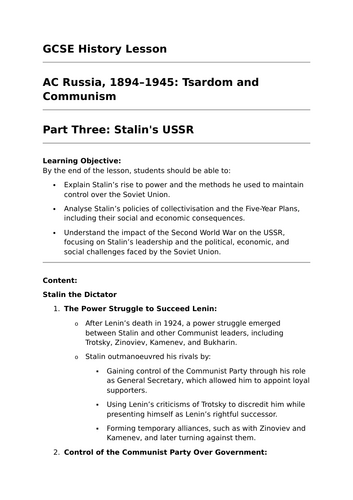 Stalin's USSR (Russia, 1894–1945) - GCSE History Lesson