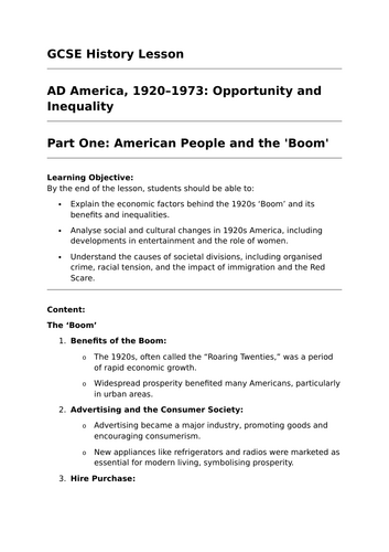 American People and the 'Boom' (America, 1920–1973) - GCSE History Lesson