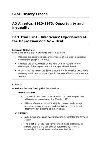 The Great Depression and the New Deal (America, 1920–1973) - GCSE History Lesson