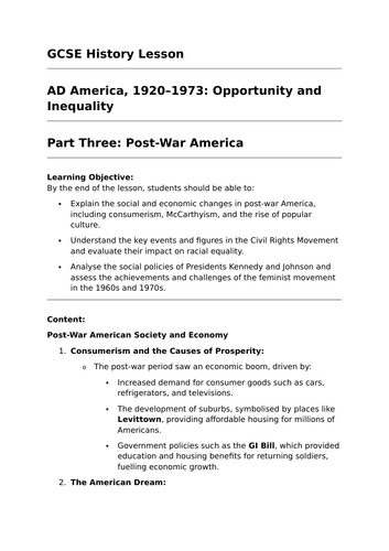 Post-War America (America, 1920–1973) - GCSE History Lesson