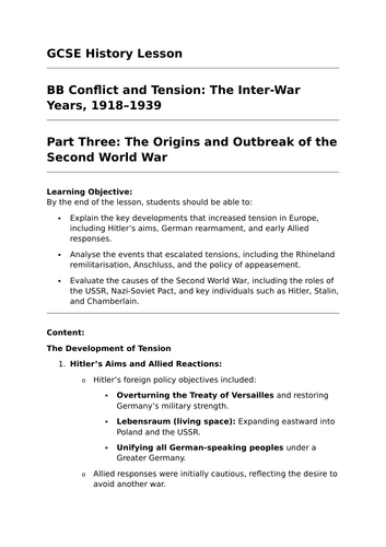 The Origins and Outbreak of the Second World War - GCSE History Lesson