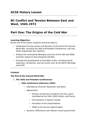 The Origins of the Cold War - GCSE History Lesson