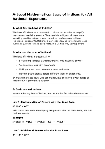 Laws of Indices - A-Level Maths Lesson