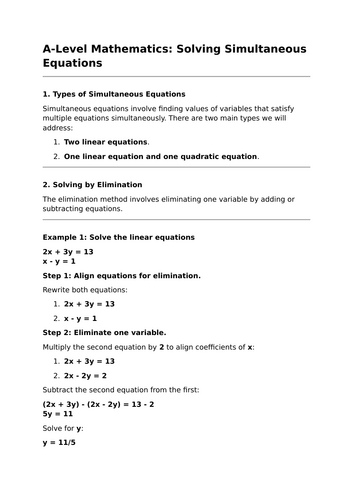 Simultaneous Equations - A-Level Mathematics Lesson