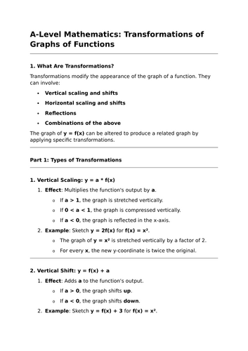 Transformations of Graphs of Functions - A-Level Mathematics Lesson