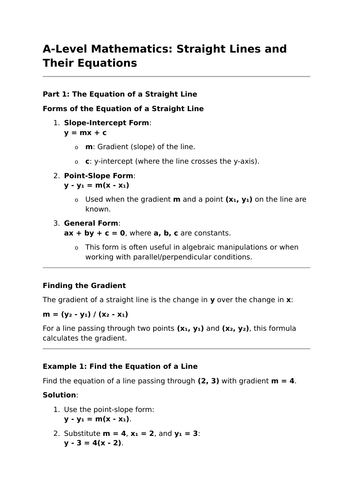 Straight Lines and their Equations - A-Level Mathematics Lesson