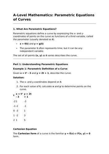 Parametric Equations of Curves - A-Level Mathematics Lesson