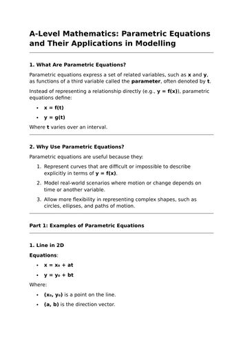 Parametric Equations in Modelling - A-Level Mathematics Lesson