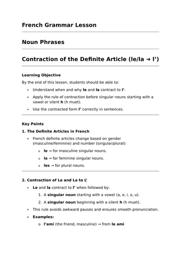 Contraction of the Definite Article - GCSE French Grammar Lesson