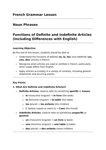 Definite and Indefinite Articles - GCSE French Grammar Lesson